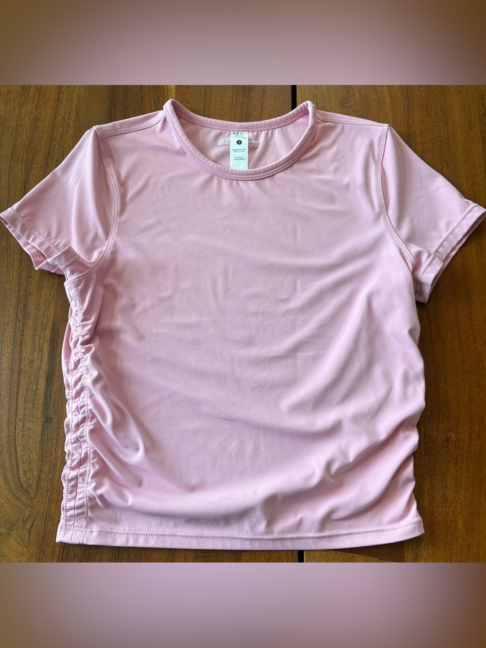 Gold Hinge Pink Short Sleeve Active Tee with Side Ruching Size Small